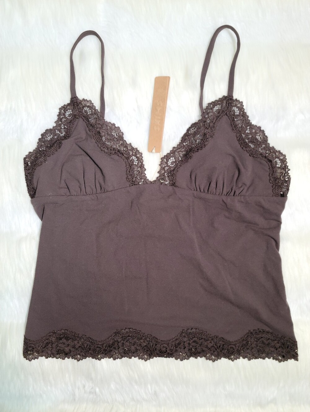 SKIMS Fits Everybody Lace Triangle Cami Brown Espresso Women Medium NEW